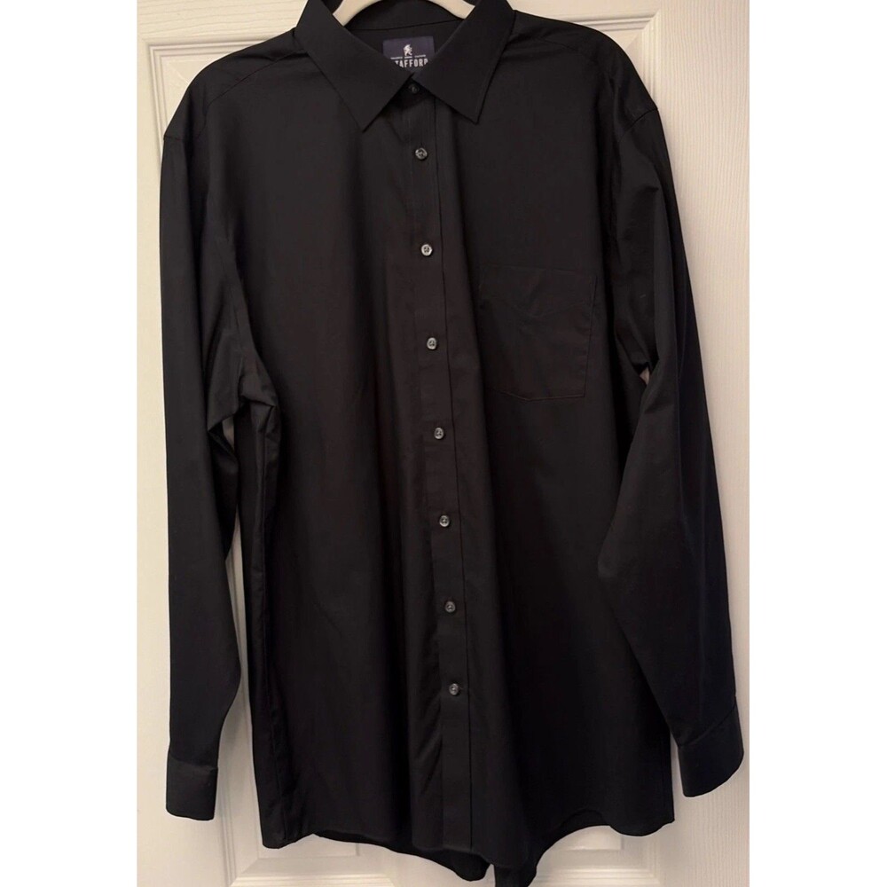 Stafford Tailored Culture Wrinkle Free Oxford Button Down Shirt 17.5 36-37 black